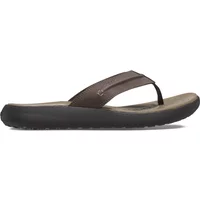 Brown Crocs Yukon Vista II LR flip-flops with black sole and leather straps.