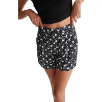 Black and white floral print women's shorts by 24 Colours, featuring a fitted waist and casual style.