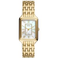Gold Fossil ES5304 women's wristwatch with rectangular face, Roman numerals, and linked bracelet band.