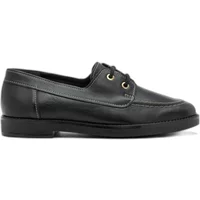 Black full-grain leather trainers for women, lace-up design with gold eyelets, by Ryłko Kinga.