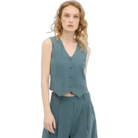 Teal Ragwear Shafron women's vest with V-neck, button closure, and tailored fit.