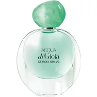 Clear glass bottle of Giorgio Armani Acqua Di Gioia Eau De Parfum, 100ml, with a green rounded cap.