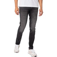 Black Glenn Original 817 slim jeans by Jack & Jones, featuring a faded wash and classic five-pocket design.