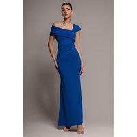 Royal blue one shoulder evening maxi dress with draped bodice and fitted silhouette by Goddiva.