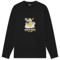 Black Lyle & Scott sweatshirt with yellow rubber duck graphic and white text on front.