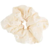 Cream-colored scrunchie with floral pattern, soft fabric texture, by 24 Colours.