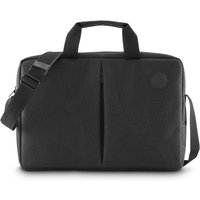Black Hama Genua 17.3" Toploader bag with dual handles, shoulder strap, and front vertical zipper pocket.