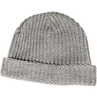 Gray knitted beanie with folded brim, textured pattern, by Masterdis.