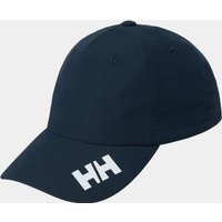 Navy Helly Hansen Crew Cap 2.0 with white "HH" logo on the brim, curved visor, and adjustable strap.