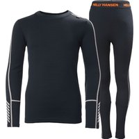 Navy Helly Hansen Junior Lifa Merino base layer set with long sleeves, white stripe accents, and branded waistband.