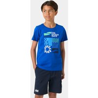 Blue Helly Hansen Junior’s Ocean Race T-shirt with graphic design, short sleeves, and crew neck.