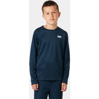 Navy Helly Hansen juniors' long sleeve crew with white logo on chest, designed for size 14.
