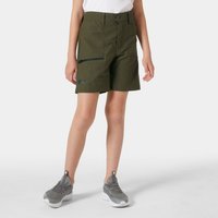 Green Helly Hansen juniors' shorts with zippered side pocket and button closure, worn by a child.
