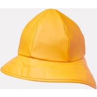 Yellow Helly Hansen kids' sou'wester hat with wide brim and waterproof material.