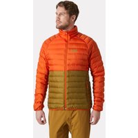 Orange Helly Hansen men's Banff insulator jacket, quilted design, olive green lower section, high collar, size 2XL.