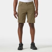 Green Helly Hansen men's shorts with belt loops, front button, and zip closure, knee-length, size L.