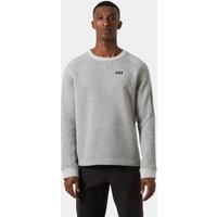 Grey Helly Hansen men’s crewneck sweater, size L, with ribbed cuffs and small logo on chest.