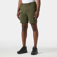 Green Helly Hansen men's Vika Tur shorts, knee-length, with belt loops and front pockets, worn by a model.