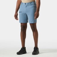 Navy blue men's shorts with belt loops, zip fly, and side pocket, worn by a model, by Helly Hansen.
