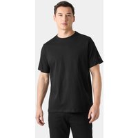 Black Helly Hansen men's cotton T-shirt, short sleeves, crew neck, shown on model, part of 2-pack, size L.