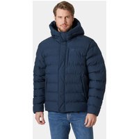 Navy puffy jacket with hood, quilted design, and front zipper, size 2XL, by Helly Hansen.
