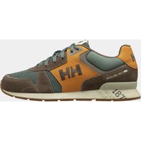 Green Helly Hansen Anakin Leather 2.0 Sneaker with brown accents, orange details, and textured sole, size 6.5.
