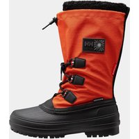 Orange Helly Hansen Arctic Patrol insulated boots with black rubber sole, lace-up front, and fleece lining, size 8.5.