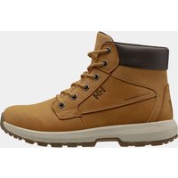 Brown Helly Hansen men's boots with Primaloft insulation, lace-up design, padded collar, and rugged sole, size 10.5.