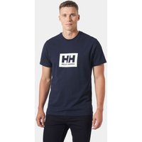 Navy Helly Hansen Men's Box T-shirt 2.0 with white HH logo on chest, short sleeves, crew neck, size M.