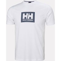 White Helly Hansen men's T-shirt with navy HH logo on chest, crew neck, short sleeves, size S.