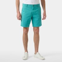 Green Helly Hansen men's chino shorts, knee-length, with belt loops and front button closure.