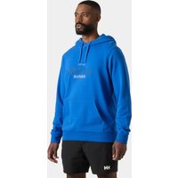 Blue Helly Hansen men's hoodie, size 2XL, with white logo on chest, drawstring hood, and ribbed cuffs.