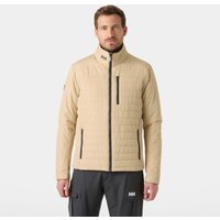 Beige Helly Hansen sailing jacket with quilted design, high collar, and black zipper accents