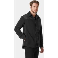 Black Helly Hansen fleece shirt, XL, with full zip, high collar, and side pockets, worn by a male model.