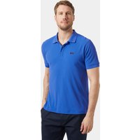 Blue Helly Hansen men's polo shirt, quick-dry fabric, short sleeves, buttoned collar, logo on chest.