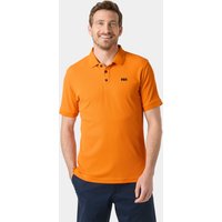 Orange Helly Hansen men's polo shirt, short-sleeve, quick-dry fabric, with collar and button placket, size M.