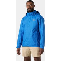 Blue Helly Hansen men's rain jacket with hood, front zipper, and logo on chest, size M.