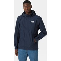 Navy Helly Hansen men's rain jacket, 2XL, with hood and front pockets, featuring white logo on chest.