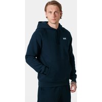 Navy Helly Hansen men's hoodie, XL, with front pocket and drawstring hood, featuring small logo on chest.