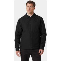 Black Helly Hansen men's insulated jacket, 2XL, with front zipper, high collar, and subtle logo on chest.