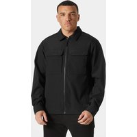 Black Helly Hansen men's lightweight jacket with front zipper, two chest pockets, and long sleeves, size L.