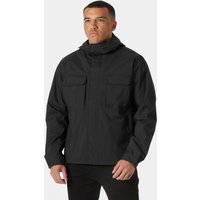 Black Helly Hansen men's rain jacket, XL, with hood, front zipper, and two chest pockets.