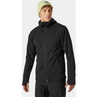 Black Helly Hansen hooded midlayer jacket with front zipper, side pockets, and subtle logo on chest.