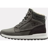Blue Helly Hansen waterproof leather boots, size 6.5, with black accents, lace-up front, and padded ankle collar.
