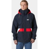 Navy Helly Hansen men's jacket with red accents, hood, and white logo on chest, size S.