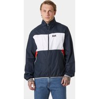Navy Helly Hansen men's windbreaker with white chest panel, red accents, and front zipper, size L.