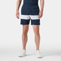Navy Helly Hansen men's Levante shorts with white stripe, elastic waistband, and small logo on left leg, size XL.