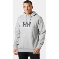 Grey Helly Hansen men's hoodie with logo on chest, drawstring hood, and ribbed cuffs, size XL.