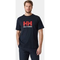 Navy Helly Hansen men's T-shirt with large red and white logo on chest, short sleeves, crew neck, size L.