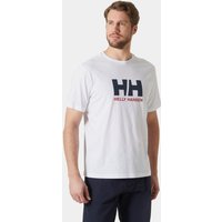 White Helly Hansen Men's Logo T-shirt 3.0 in 4XL, featuring large navy "HH" logo and red brand name on chest.
